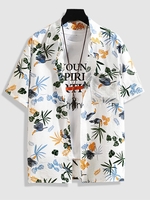 Hawaiian Tropical Leaf Print Summer Vacation Short Sleeve Shirt Xl White