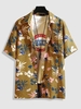 Hawaiian Tropical Leaf Print Summer Vacation Short Sleeve Shirt Xxl Deep yellow
