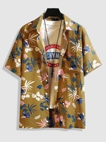 Hawaiian Tropical Leaf Print Summer Vacation Short Sleeve Shirt Xxl Deep yellow