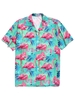 Hawaiian Tropical Leaves Summer Flamingo Print Beach Button Up Shirt S Multi a