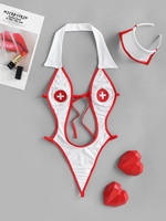 Headband Lingerie Cosplay Nurse Costume Teddy M White