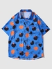 Heart Cartoon Animal Print Short Sleeve Pocket Shirt L Blue