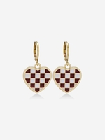 Heart Checkerboard Pattern Huggies Earrings