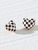 Heart Checkerboard Pattern Stud Earrings