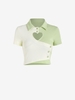 Heart Cut Out Ribbed Two Tone Cropped Polo Tee S Green
