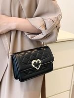 Heart Decor Topstitching Chain Crossbody Bag