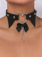 Heart Decorated Bowknot Chain PU Choker