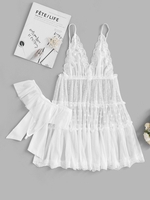 Heart Dotted Mesh Night Dress with Panty M White