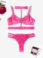 Heart Embroidered Caged Choker Lingerie Set M Light pink
