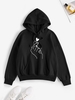 Heart Fingers Print Drop Shoulder Thermal Lined Hoodie M Black