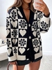 Heart Floral Checkerboard Button Up Cardigan M Black