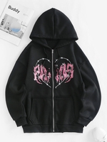 Heart Graphic Print Pocket Front Hoodie L Black