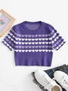 Heart Graphic Short Sleeve Crop Knit Sweater M Purple