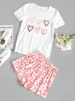 Heart Leopard Lounge Shorts Set L White