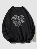 Heart Letter Graphic Sweatshirt L Black