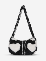 Heart Pattern Fluffy Faux Fur Zippered Shoulder Bag