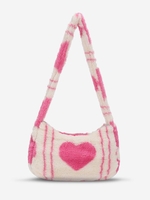 Heart Pattern Fluffy Faux Fur Zippered Shoulder Bag