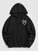 Heart Pattern Graphic Hoodie 2xl Black