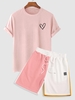 Heart Pattern Short Sleeves Cotton Tee With Colorblock Sweat Shorts Light pink