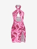 Heart Print Criss Cross Halter Cinched Slit Bodycon Dress L Multi a