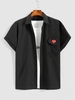 Heart Print Flap Pocket Short Sleeve Shirt 2xl Black