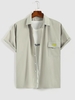 Heart Print Flap Pocket Short Sleeve Shirt L Army green