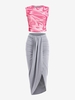 Heart Print Psychedelic Mesh Top and Draped Ruched Maxi Skirt Set Light pink
