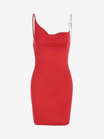 Heart Rhinestones Chain Slinky Mini Dress M Red
