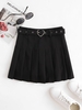 Heart-ring Belt Pleated Mini Skirt M Black