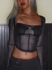 Heart-shaped Ring See Thru Lace Corset Style Top L Black