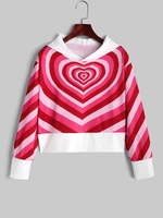 Heart Striped Contrast Trim Hoodie L White