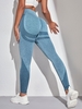 Heather Color Splicing High Waisted Scrunch Butt Leggings L Blue