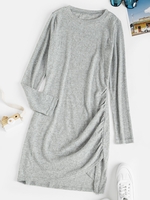Heather Knitted Ruched Tulip Dress L Light gray