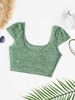 Heathered Knit Cap Sleeve Crop Top M Green