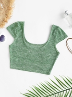 Heathered Knit Cap Sleeve Crop Top S Green