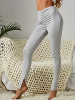 Heathered Slit Cuff Ruched Leggings Xl Light gray