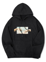 Helping Hands Vintage Graphic Front Pocket Lounge Hoodie Xs Black