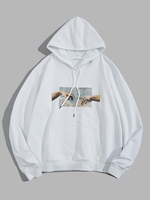 Helping Hands Vintage Graphic Front Pocket Lounge Hoodie Xs White