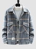 Herringbone Pattern Cargo Pockets Plaid Jacket Xs Light blue