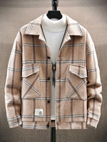 Herringbone Pattern Cargo Pockets Plaid Jacket Xs Light coffee