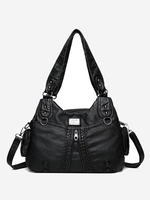 High Capacity PU Leather Solid Color Cable Design Shoulder Bag