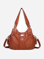 High Capacity PU Leather Solid Color Cable Design Shoulder Bag