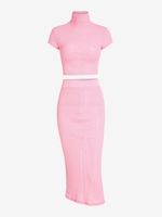 High Collar Open Knit Pencil Skirt Set S Light pink
