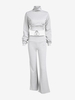 High Collar Tie Back Flare Pants Set S Light gray