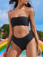 High Cut Bandeau Bathing Suit L Black