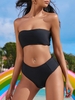 High Cut Bandeau Bathing Suit M Black
