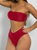 High Cut Bandeau Bathing Suit S Red