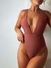 High Cut Plunge Neck Swimsuit M Chestnut