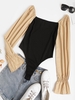 High Cut Poet Sleeve Combo Bodysuit M Black