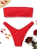 High Cut Ribbed Bandeau Bikini Set M Red